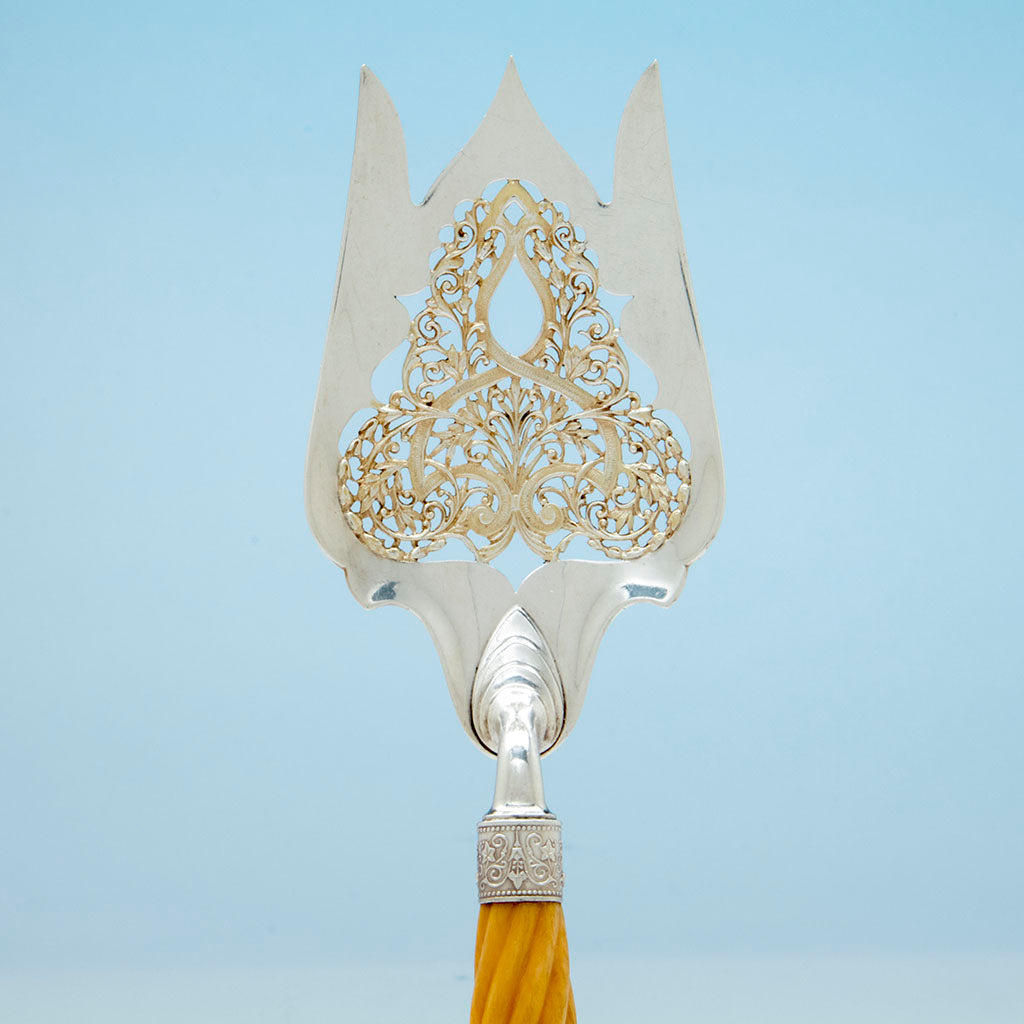 Fork to Gorham Antique Sterling and Ivory Fish Servers, Providence, RI, c. 1890