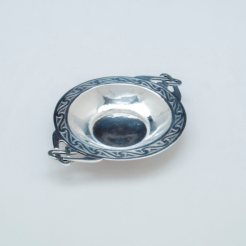 Top view of Adolphe Kunkler Sterling Arts and Crafts Dish, Boston, MA, 1903