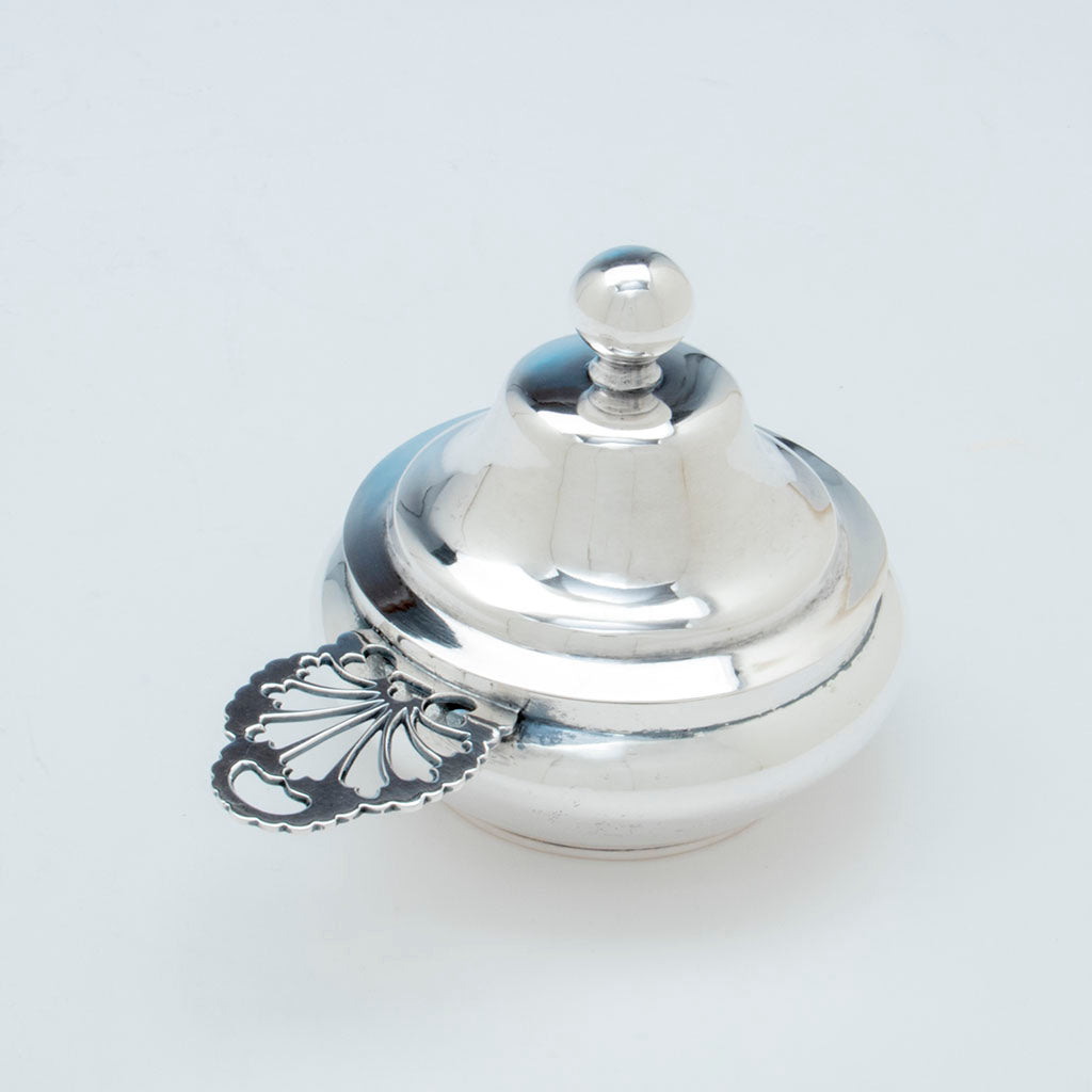 Top view of Gerardus Boyce Antique Coin Silver Covered Porringer, NYC, NY, c. 1820-40