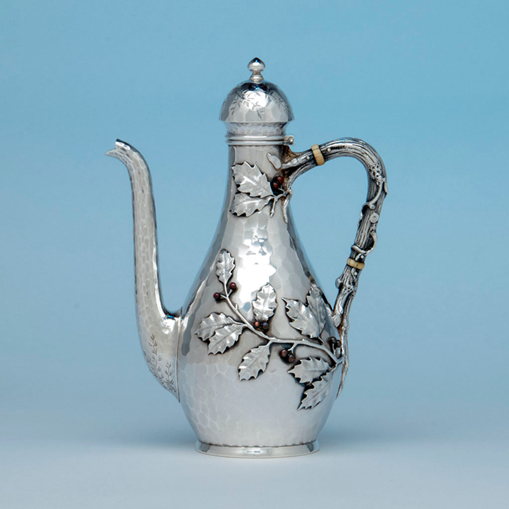 Whiting Sterling and Mixed Metals After-dinner Coffee Pot on Stand, NYC, c. 1880