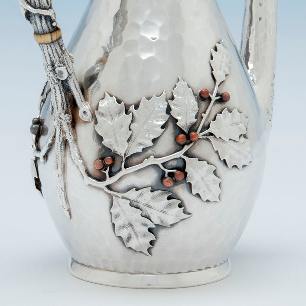 Details on Whiting Sterling and Mixed Metals After-dinner Coffee Pot on Stand, NYC, c. 1880