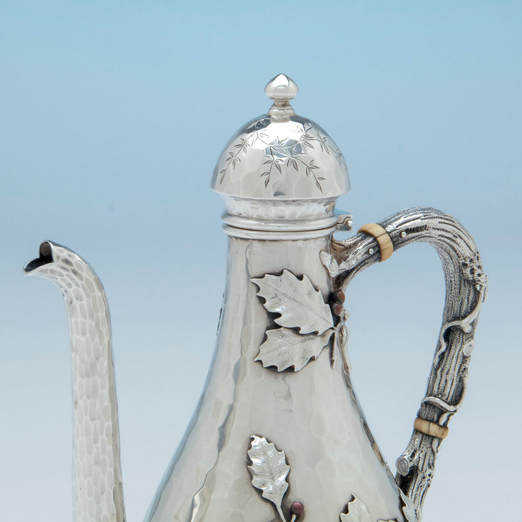 Cover on Whiting Sterling and Mixed Metals After-dinner Coffee Pot on Stand, NYC, c. 1880