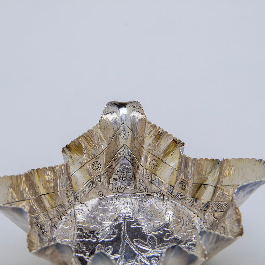 Ruffled edge of Wood and Hughes Antique Sterling Silver Trompe l&#39;oeil Dish, NYC, NY, c. 1880s