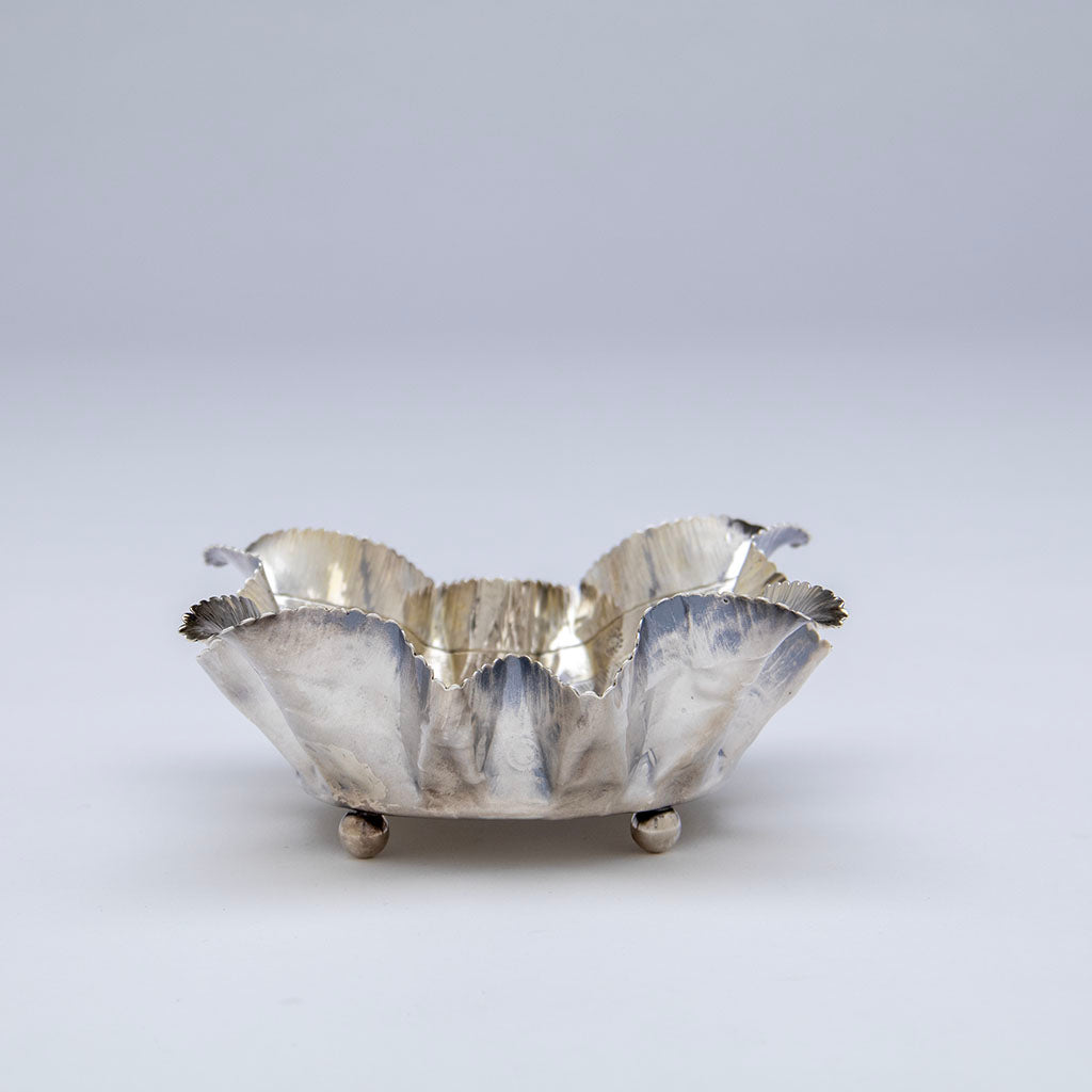 Side view of Wood and Hughes Antique Sterling Silver Trompe l&#39;oeil Dish, NYC, NY, c. 1880s