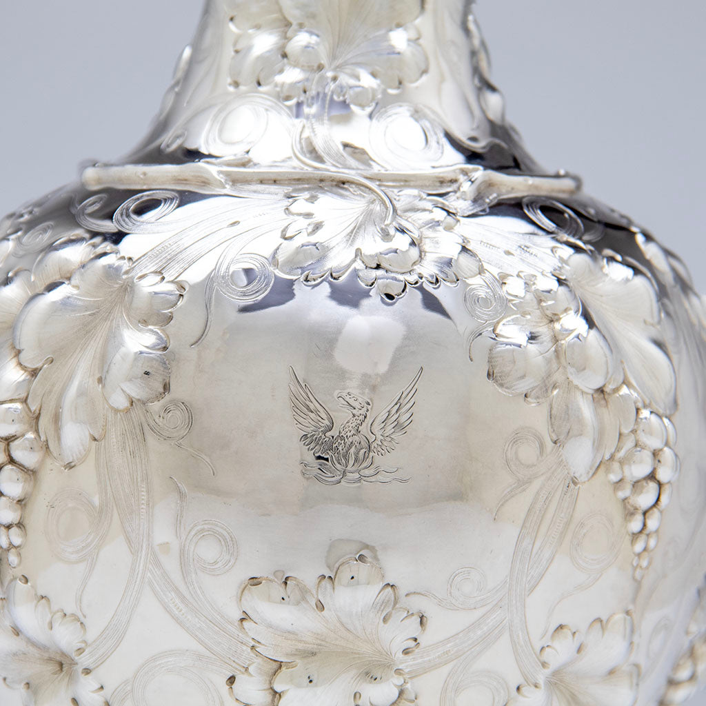 Crest on John C. Moore Antique Coin Silver Ewer, NYC, NY, c. 1850