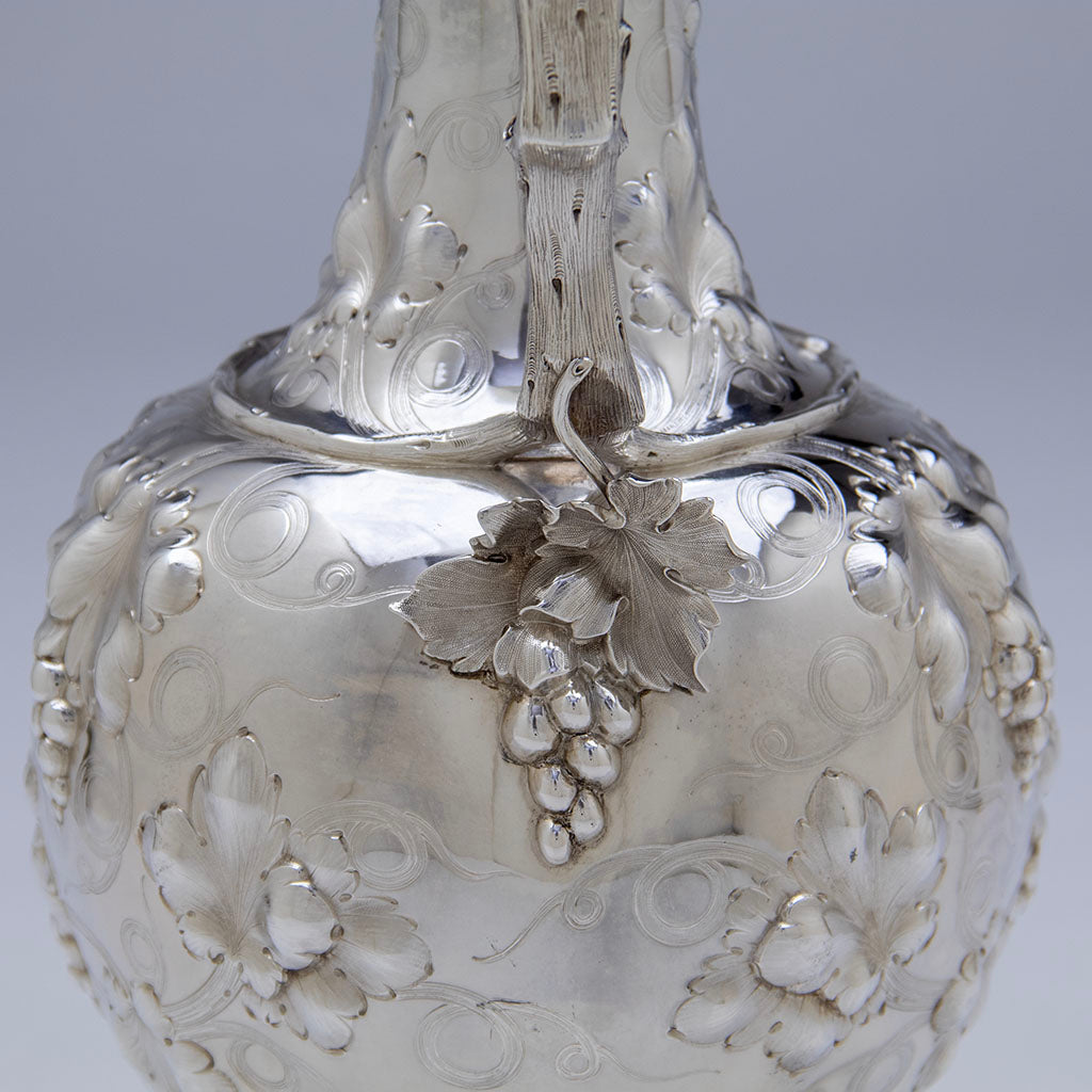 Grapes on John C. Moore Antique Coin Silver Ewer, NYC, NY, c. 1850