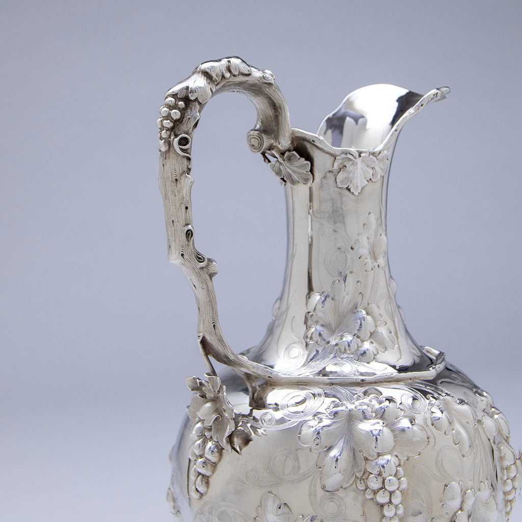 Handle of John C. Moore Antique Coin Silver Ewer, NYC, NY, c. 1850
