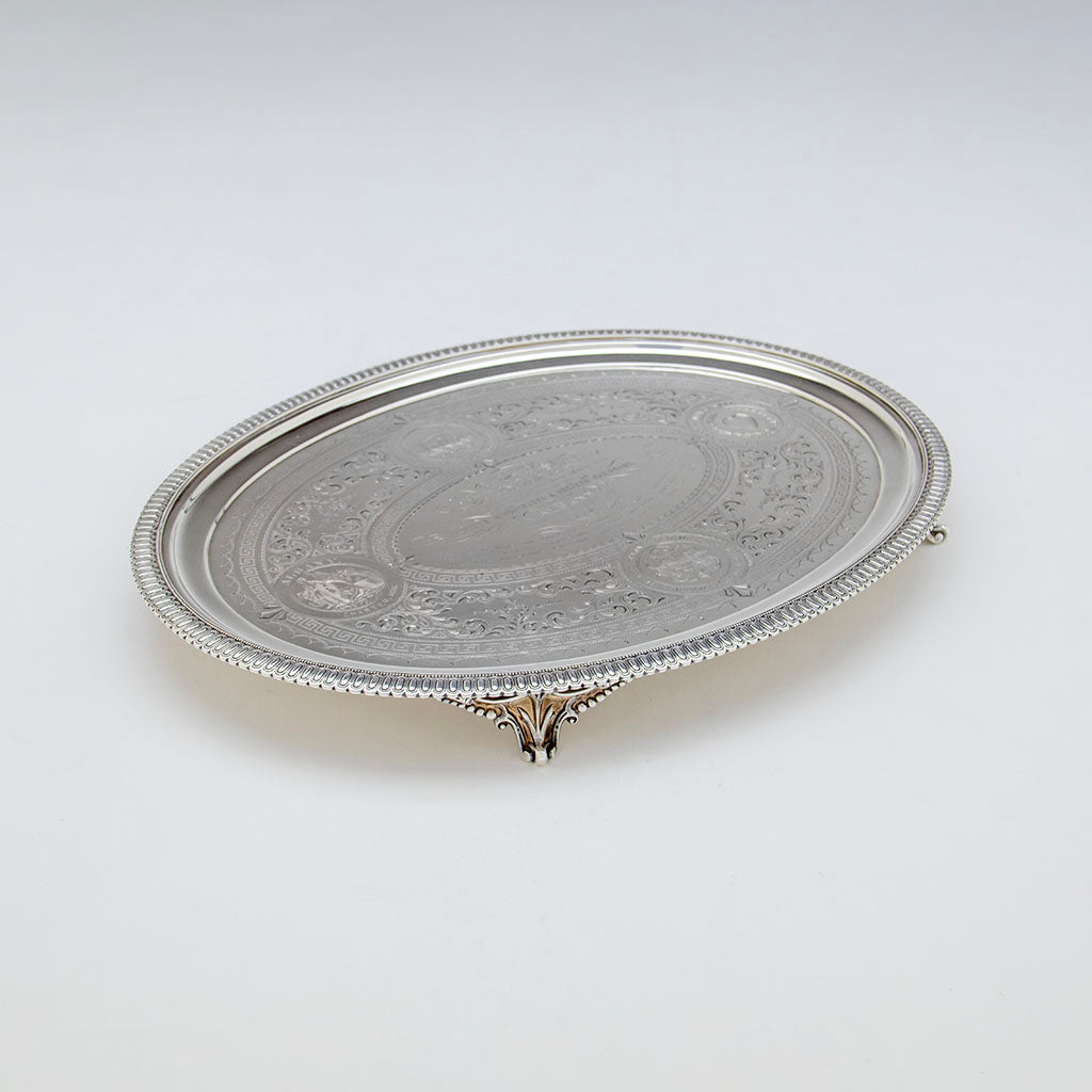 Agle view of Bigelow Brothers &amp; Kennard Sterling Railroad Presentation Tray, Boston, MA, 1864