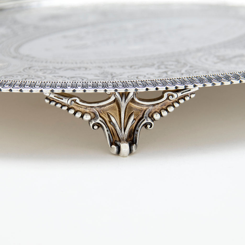 Foot detail on Bigelow Brothers &amp; Kennard Sterling Railroad Presentation Tray, Boston, MA, 1864