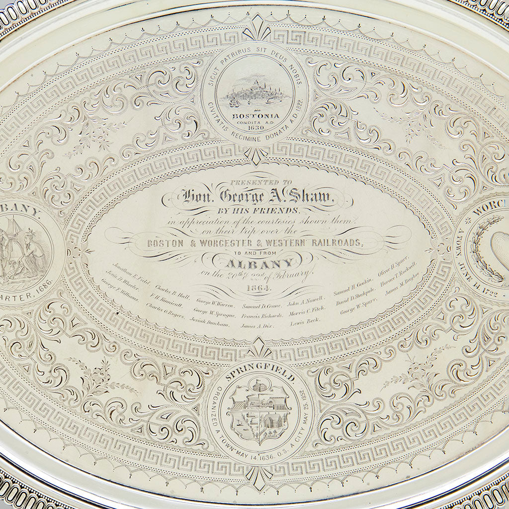 Presentation on Bigelow Brothers &amp; Kennard Sterling Railroad Presentation Tray, Boston, MA, 1864