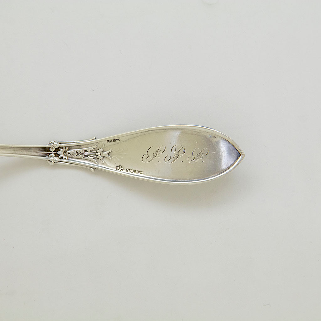 Back of Whiting &#39;Arabesque&#39; Pattern Antique Sterling Silver Gravy Ladle , NYC, NY, c. 1875