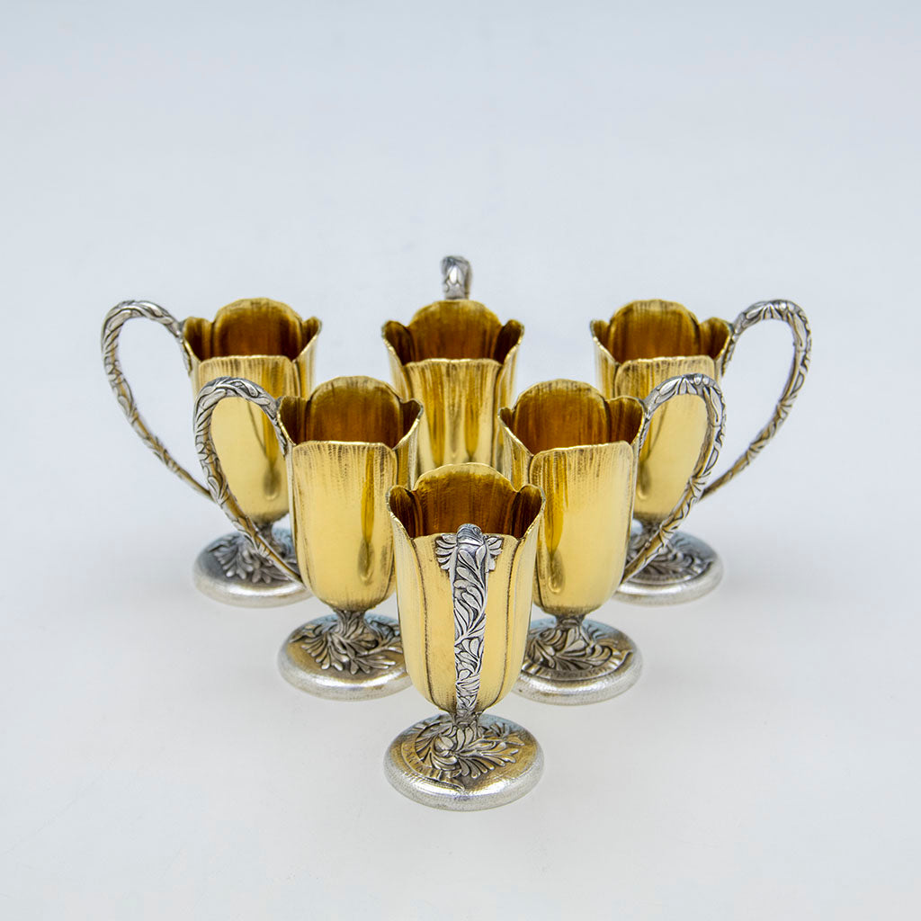 Cups to Gorham Antique Sterling Silver &#39;Anoakia&#39; &#39;Poppy&#39; Chocolate Service, Providence, RI, 1915