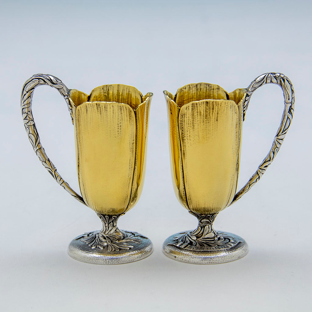 Detail of cups to Gorham Antique Sterling Silver &#39;Anoakia&#39; &#39;Poppy&#39; Chocolate Service, Providence, RI, 1915