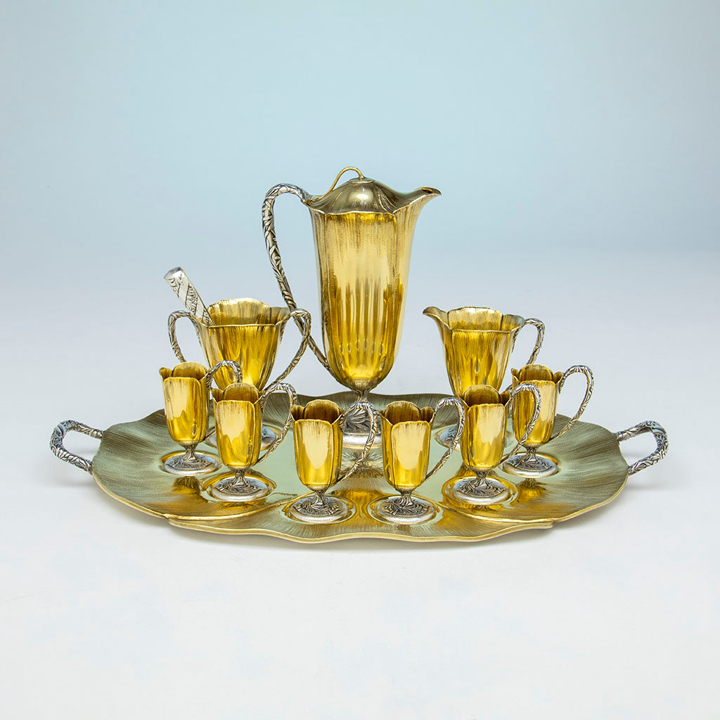 Gorham Antique Sterling Silver &#39;Anoakia&#39; &#39;Poppy&#39; Chocolate Service, Providence, RI, 1915