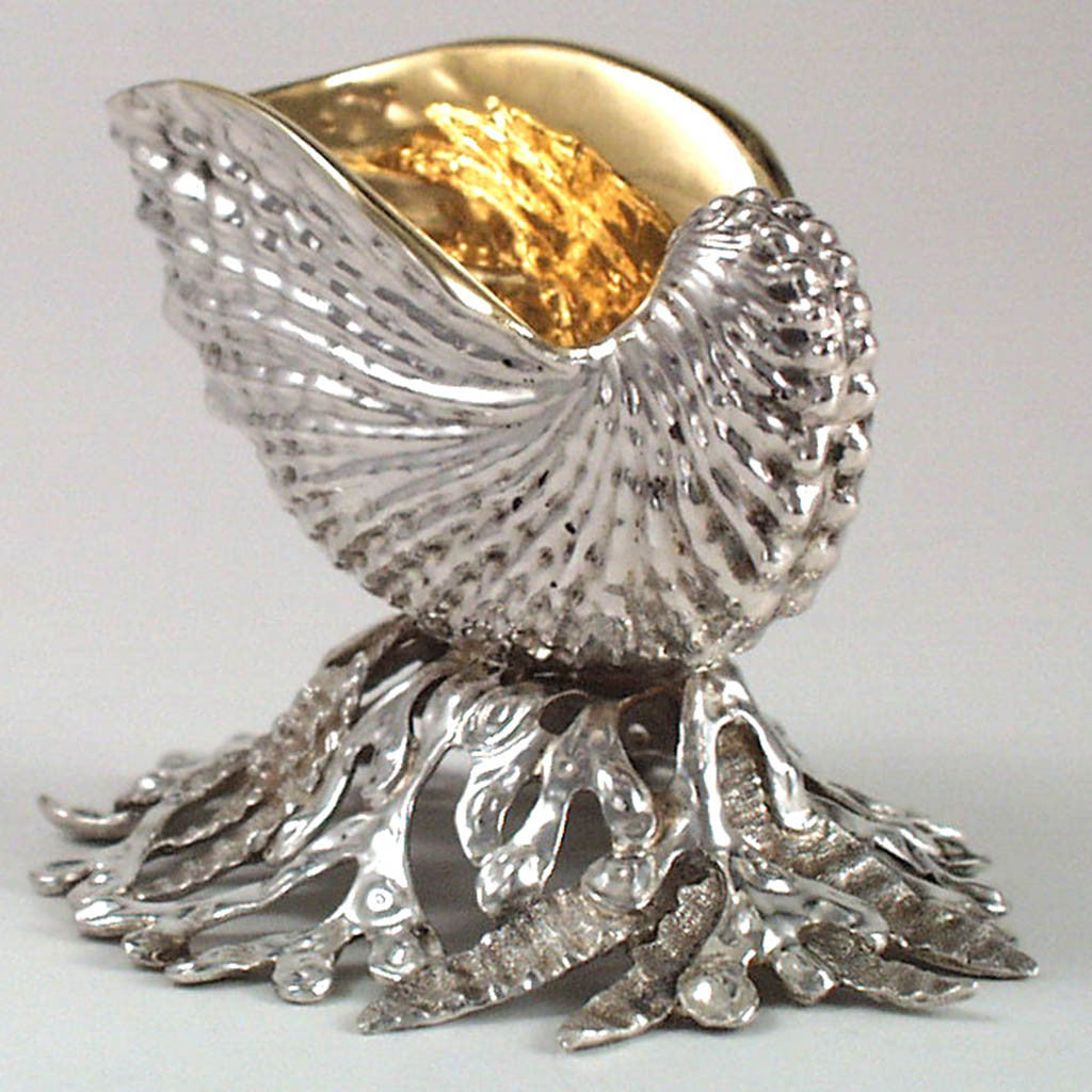 Detail of Bailey &amp; Co. Pair of Sterling Silver Nautilus - Form Salt Cellars in the Original Box, c. 1865