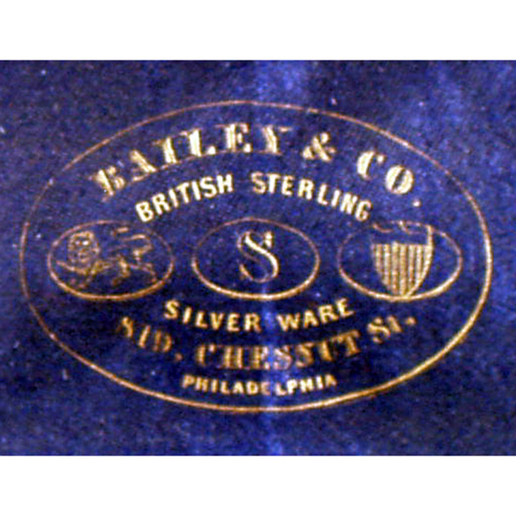 Box label of Bailey &amp; Co. Pair of Sterling Silver Nautilus - Form Salt Cellars in the Original Box, c. 1865
