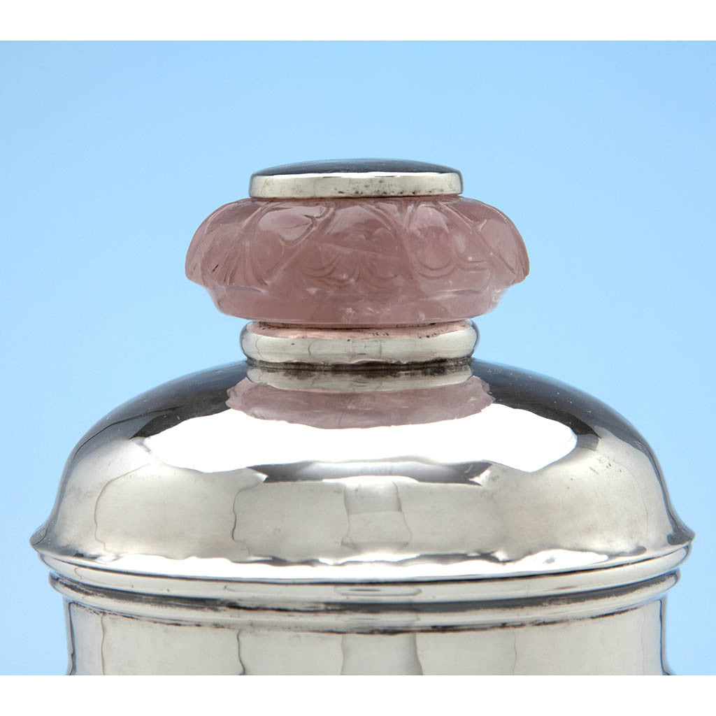 Quartz detail on Charter Company Sterling Silver and Rose Quartz Art Deco Cocktail Service, Wallingford, CT, late 1920&#39;s