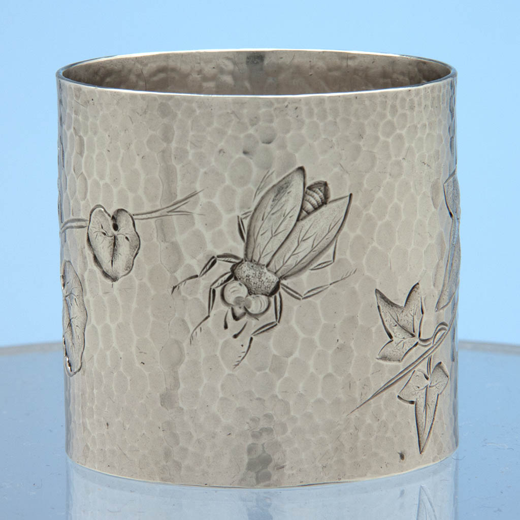 Bee on Dominick &amp; Haff Antique Sterling Silver Aesthetic Movement Napkin Ring, New York, 1882