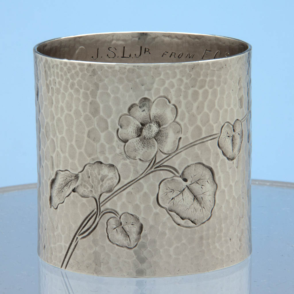 Flower on Dominick &amp; Haff Antique Sterling Silver Aesthetic Movement Napkin Ring, New York, 1882
