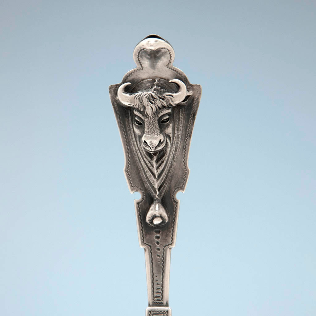 Detail of George Sharp Antique Sterling Steer-head Pickle Knife, Philadelphia, c. 1870&#39;s