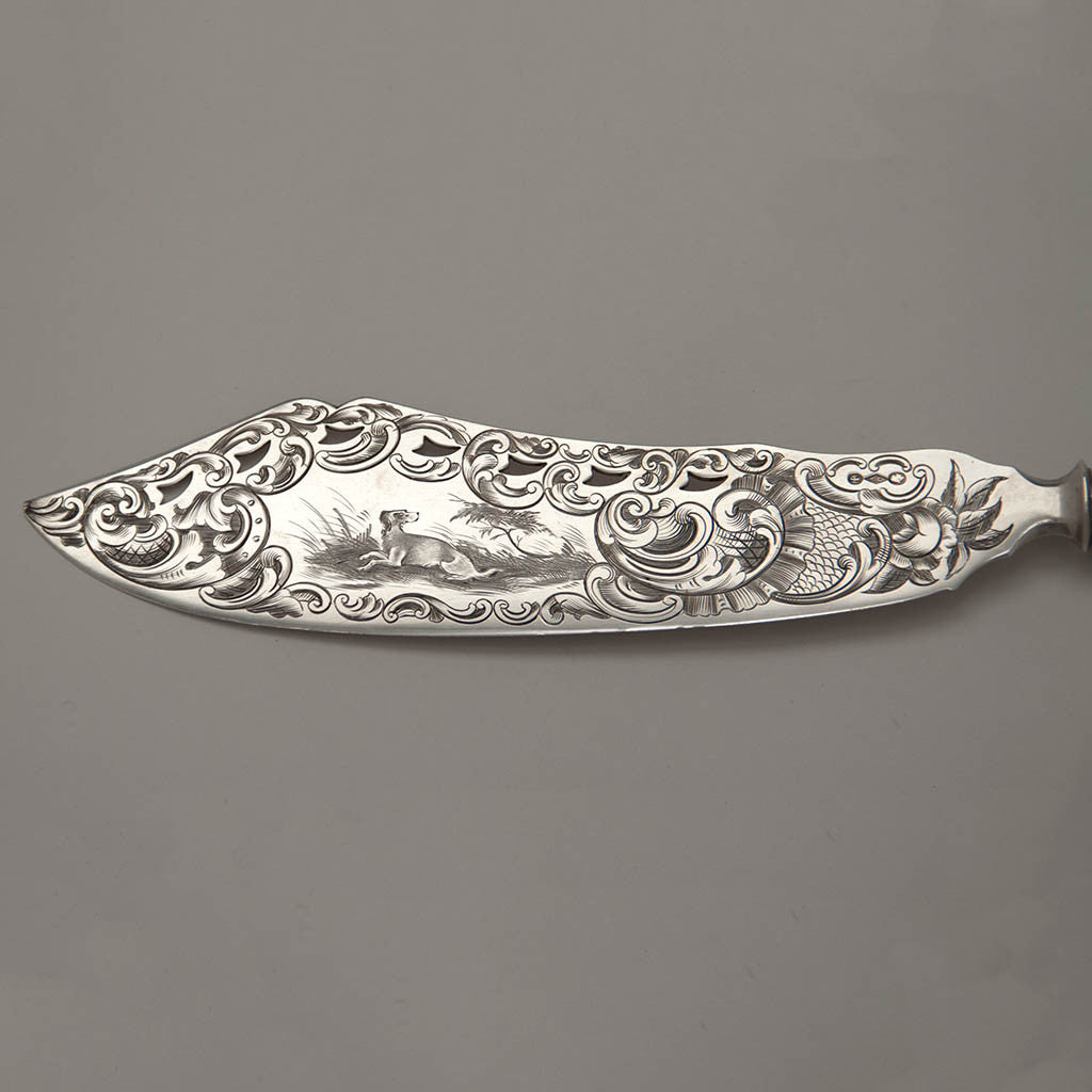 Blade to Albert Coles Antique Coin Silver Figural Fish Serving Set, NYC, c. 1850&#39;s