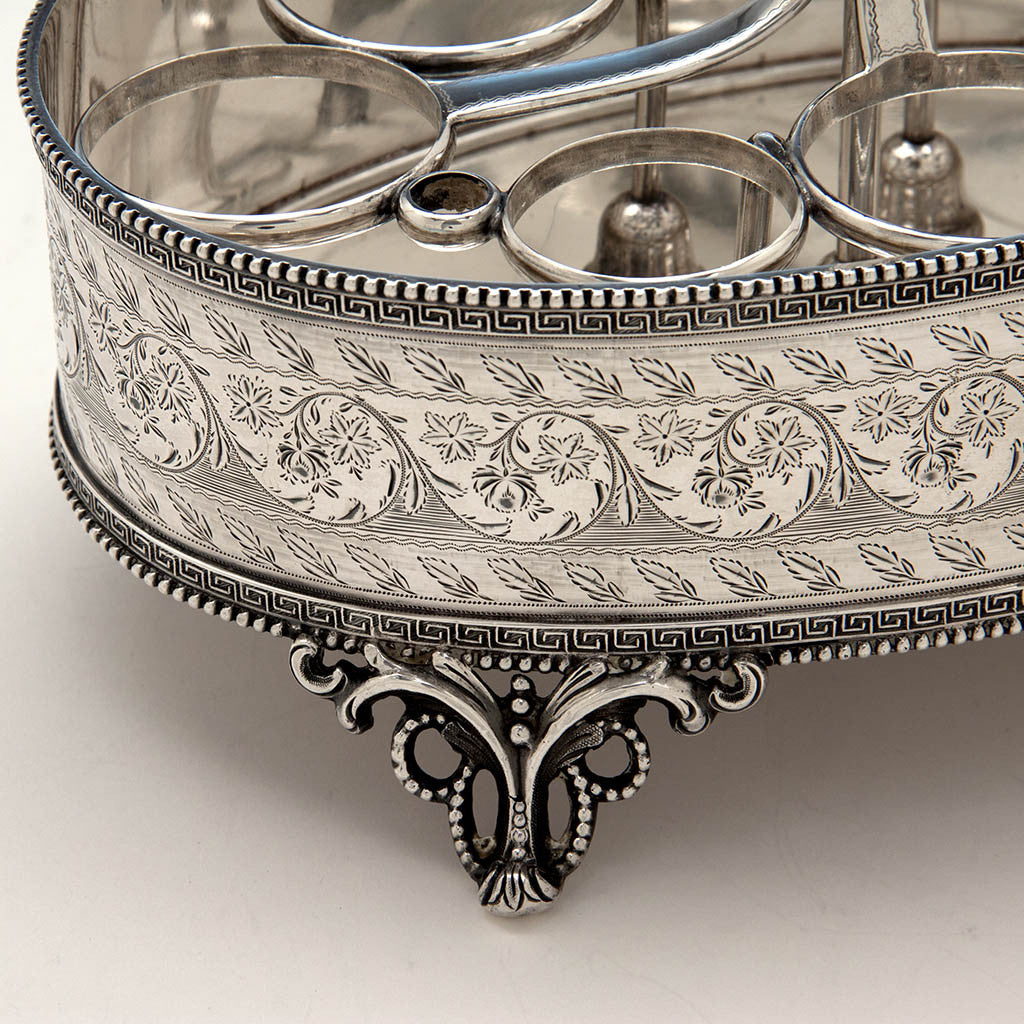 Engraving on Bailey &amp; Company Antique Coin Silver 8-bottle Cruet Set, Philadelphia, 1852-55