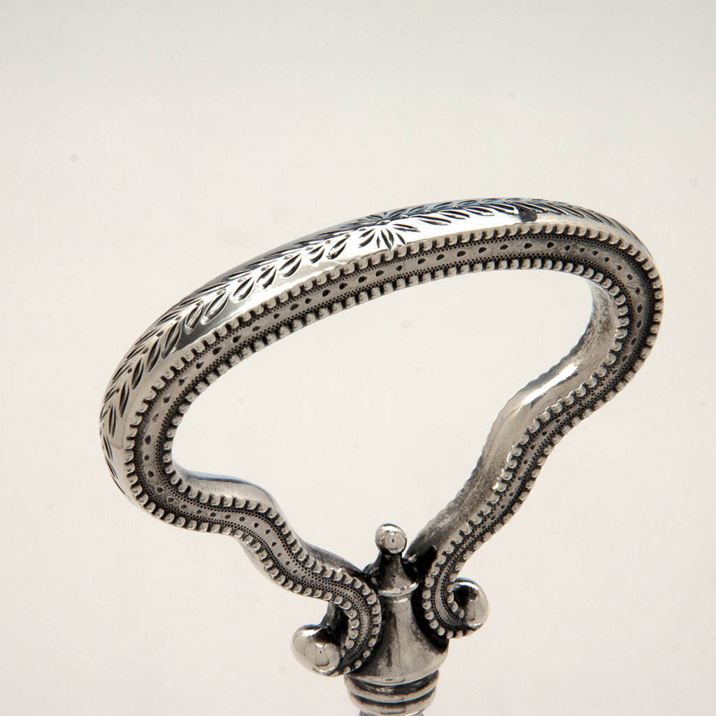 Handle to Bailey &amp; Company Antique Coin Silver 8-bottle Cruet Set, Philadelphia, 1852-55