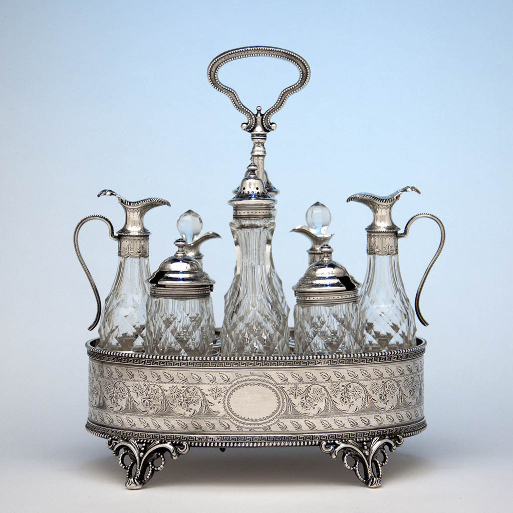 Bailey & Company Antique Coin Silver 8-bottle Cruet Set, Philadelphia, 1852-55