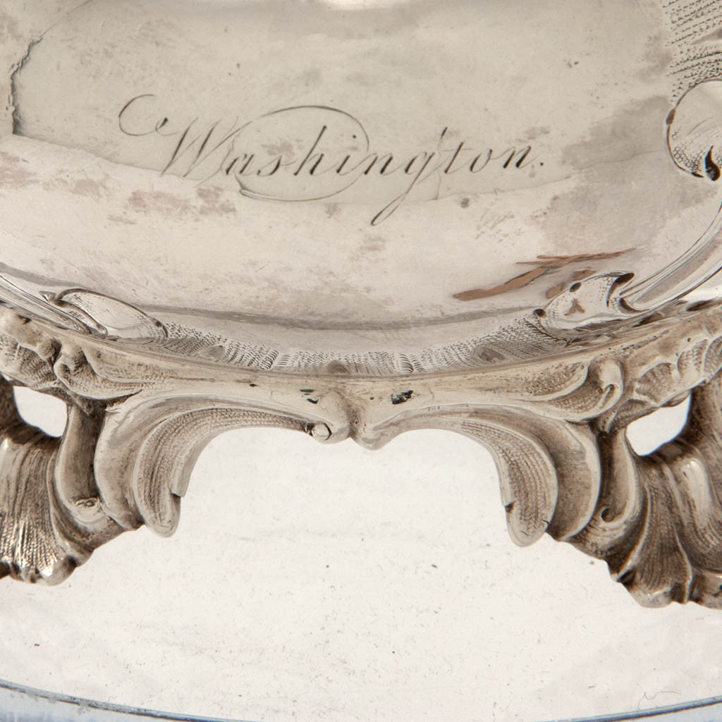 Washington engraving on M. W. Galt &amp; Bro. Antique Coin Silver Creamer of Political Interest, Washington, DC, 1847-54
