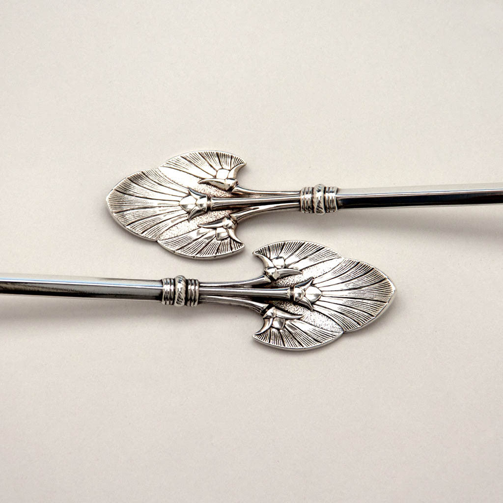 Handles to Gorham &#39;Lotus&#39; Pattern Antique Sterling Silver Salad Set, Retailed By Tiffany &amp; Co., Providence, RI, c. 1870