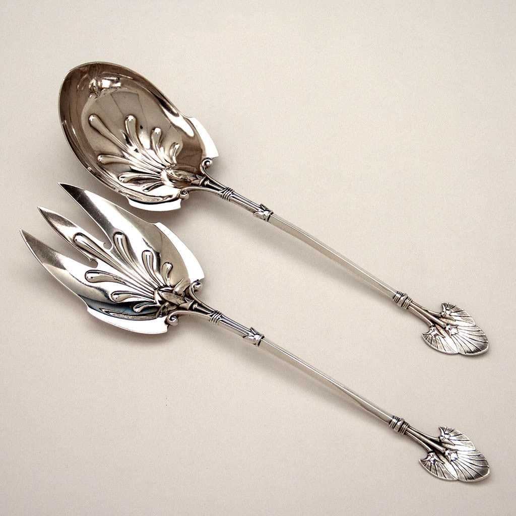 Gorham &#39;Lotus&#39; Pattern Antique Sterling Silver Salad Set, Retailed By Tiffany &amp; Co., Providence, RI, c. 1870