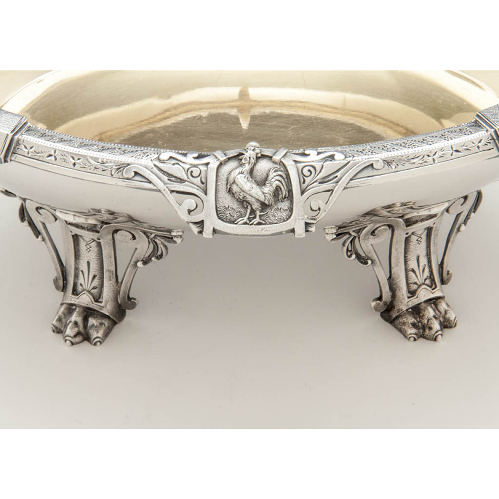 Bowl details of Peter Krider Antique Sterling Silver Figural Salad Bowl with Krider &amp; Biddle Servers, Philadelphia, c. 1870