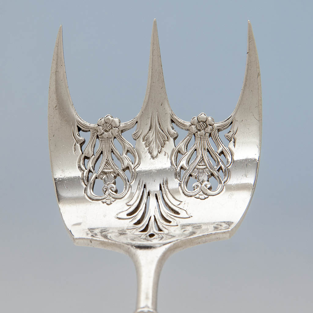 Tines to Tiffany &amp; Co Antique Sterling Silver Lyre Design Bread Fork, NYC, c. 1880