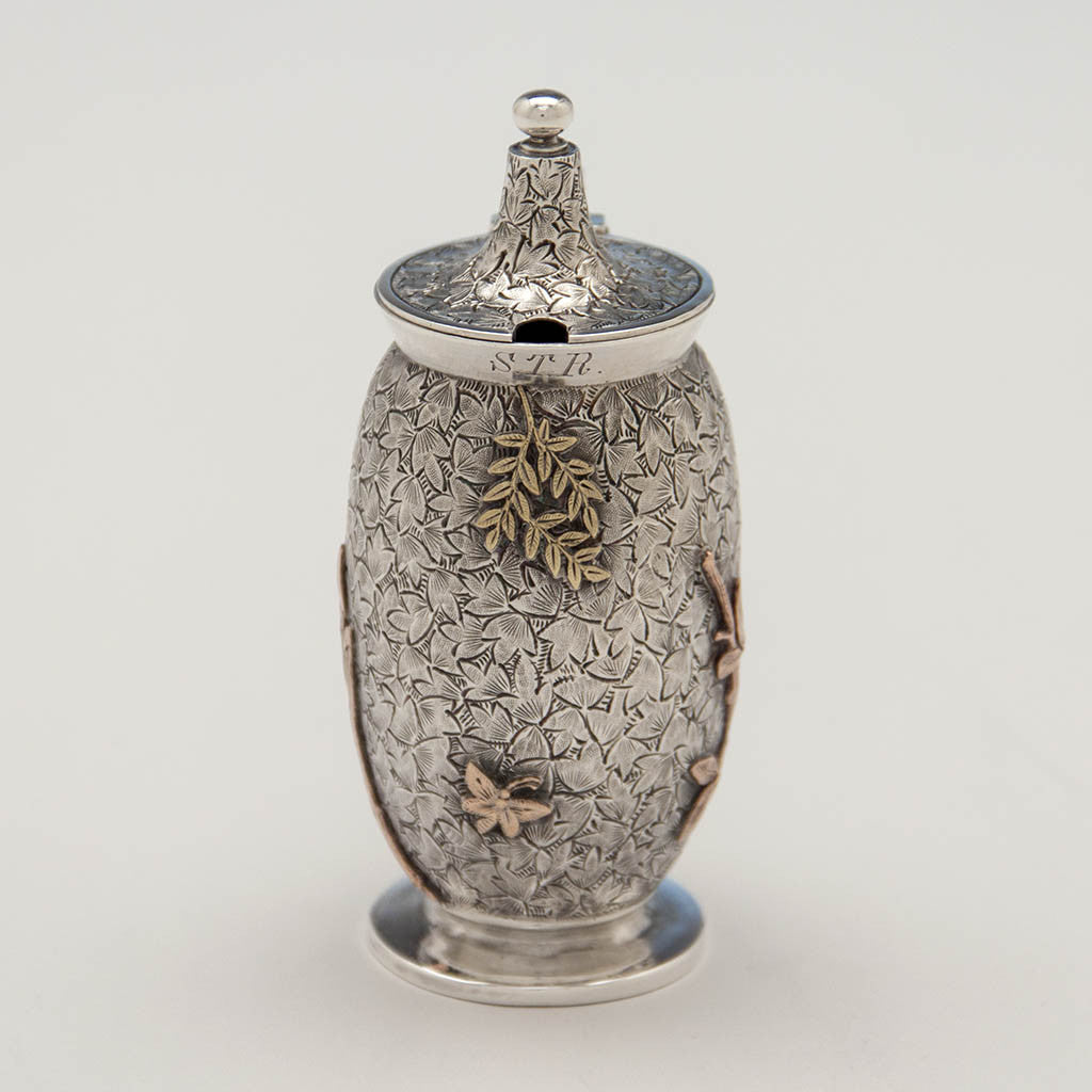 Front of Dominick &amp; Haff Antique Sterling &amp; Other Metals Mustard Pot, New York City, c. 1880