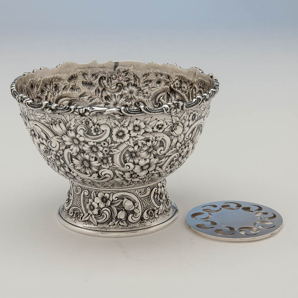 Parts to Tiffany &amp; Co Antique Sterling Silver Repoussé Ice Bowl, New York City, c. 1880