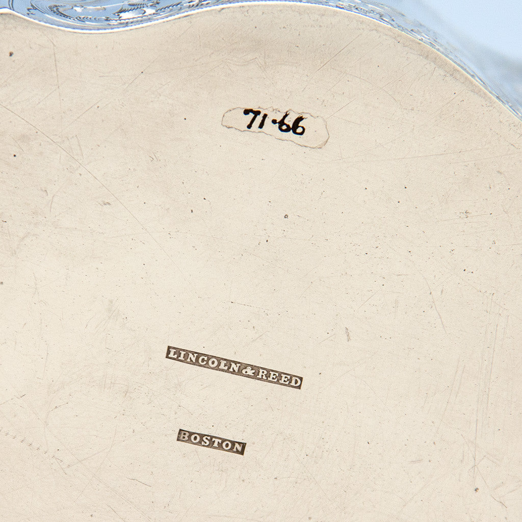 Marks on Lincoln &amp; Reed Antique Coin Silver Chinoiserie Tea Caddy, Boston, likely made by Eoff &amp; Phyfe, New York City, 1847