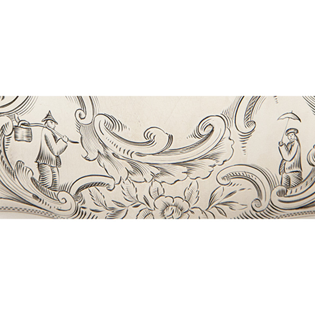 Engraving on Lincoln &amp; Reed Antique Coin Silver Chinoiserie Tea Caddy, Boston, likely made by Eoff &amp; Phyfe, New York City, 1847