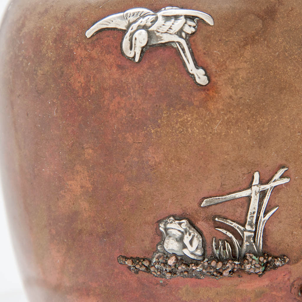 Frog on Gorham Antique Copper and Applied Silver Tea Caddy, Providence, RI, 1881