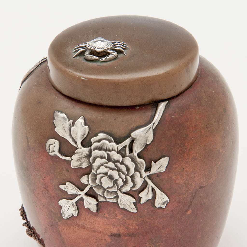 Top of Gorham Antique Copper and Applied Silver Tea Caddy, Providence, RI, 1881