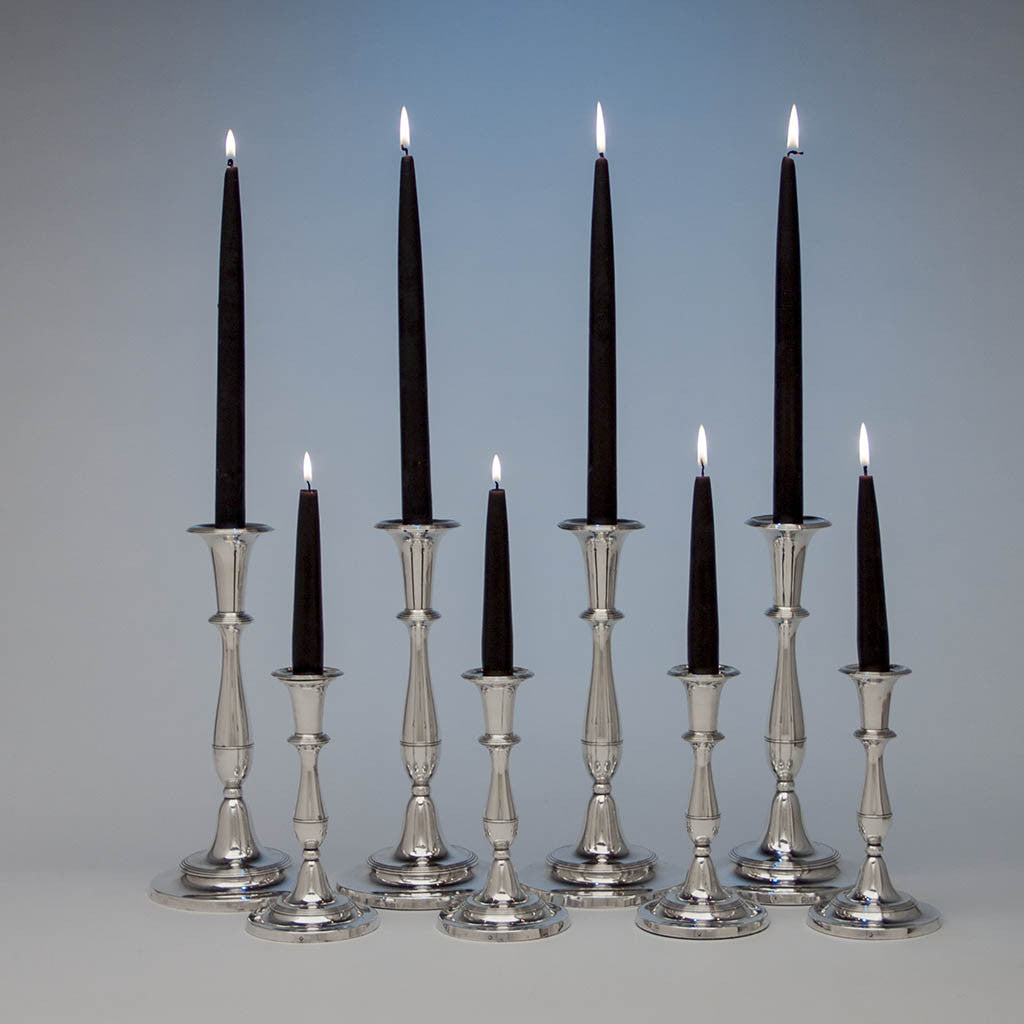 Matthew Boulton Antique Sheffield Plate Candlesticks, Birmingham, c. 1790 - suite of 8 candlesticks