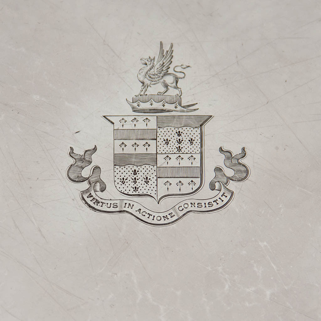 Armorial on Black, Starr &amp; Frost Antique &#39;Martelé&#39; Sterling Silver Service Plates, NYC, c. 1905, bearing the Craven family arms