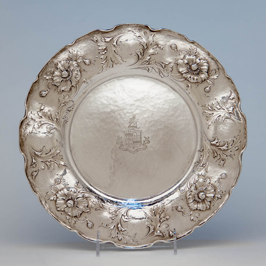 Black, Starr & Frost Antique 'Martelé' Sterling Silver Service Plates, NYC, c. 1905, bearing the Craven family arms