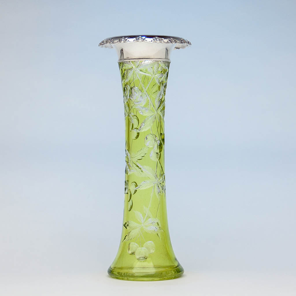 Gorham Antique Sterling Silver Mounted Glass Vase, Providence, RI, c. 1905