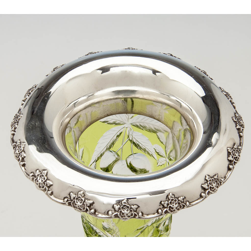Rim of Gorham Antique Sterling Silver Mounted Glass Vase, Providence, RI, c. 1905
