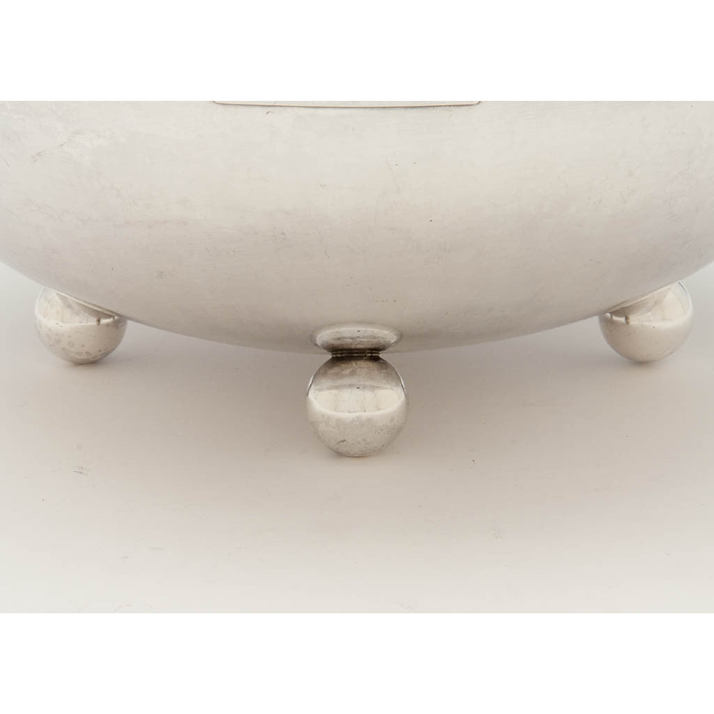 Feet to The Kalo Shop Arts &amp; Crafts Sterling Silver Hand Wrought Decorated Large Punch Bowl, Chicago, IL, 1912-16