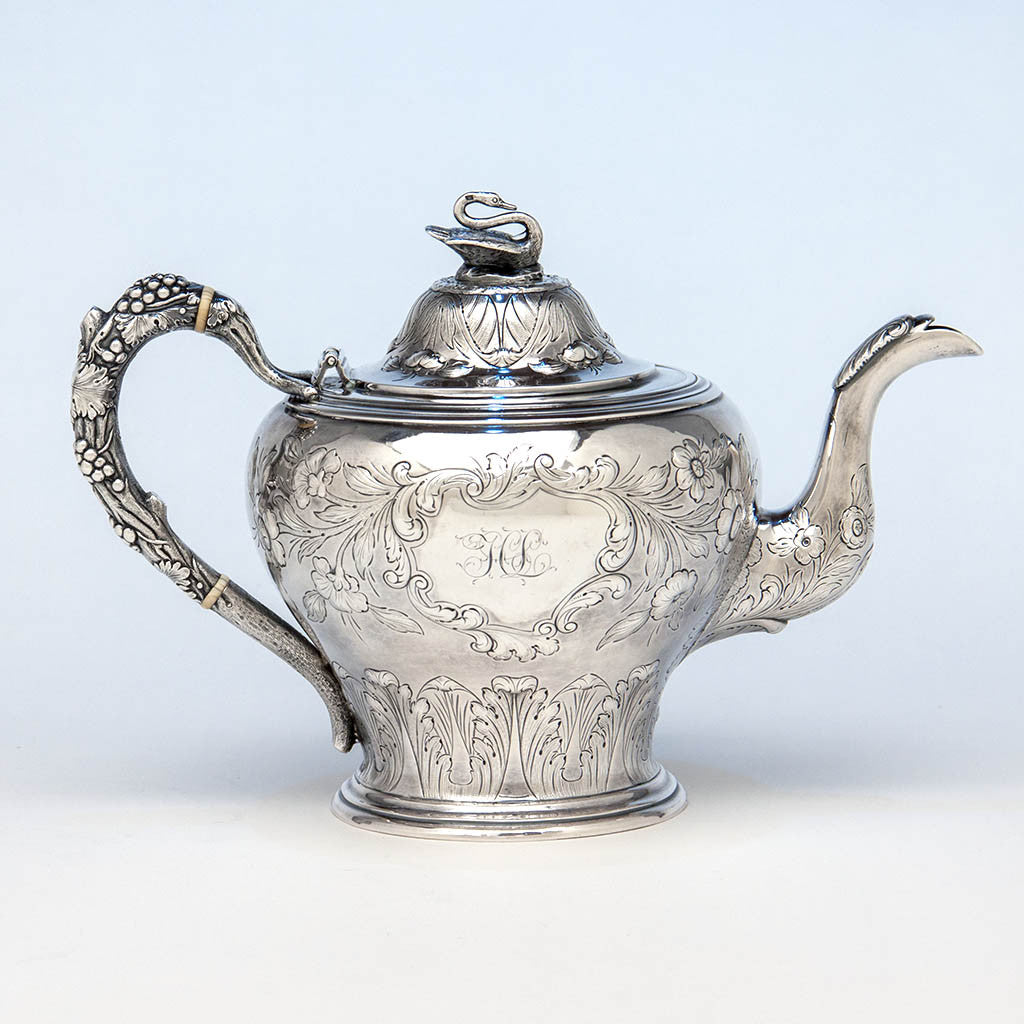 Lincoln & Foss Antique Coin Silver Teapot, Boston, c. 1850