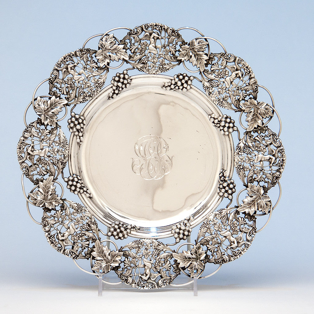 Theodore B. Starr Antique Sterling Silver Cupid Serving Plate, New York City, c. 1900