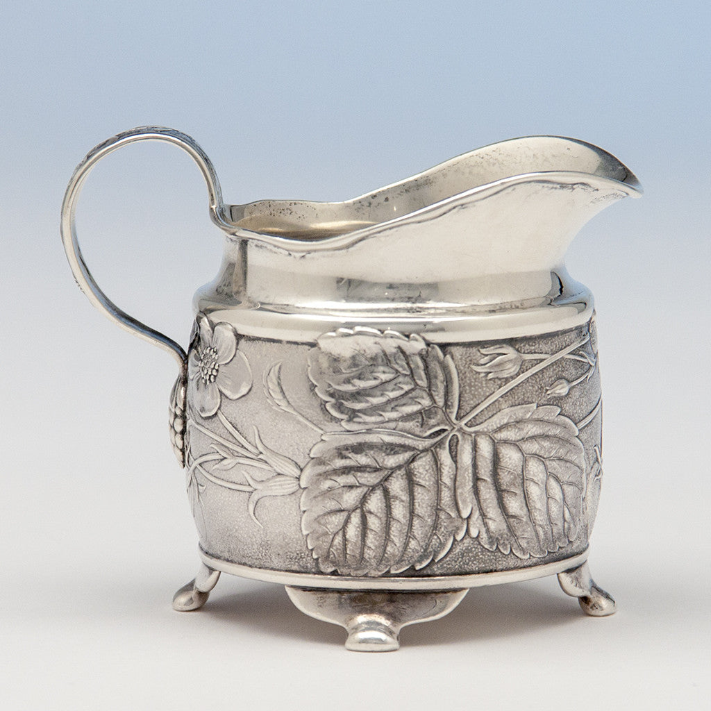 Creamer detail of Tiffany &amp; Co Antique Sterling Silver Dessert Creamer and Sugar, New York City, 1883-91 