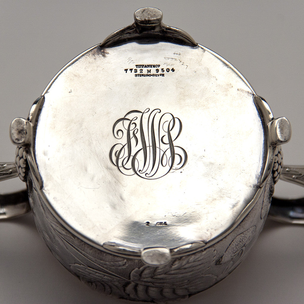 Underside of Tiffany &amp; Co Antique Sterling Silver Dessert Creamer and Sugar, New York City, 1883-91 