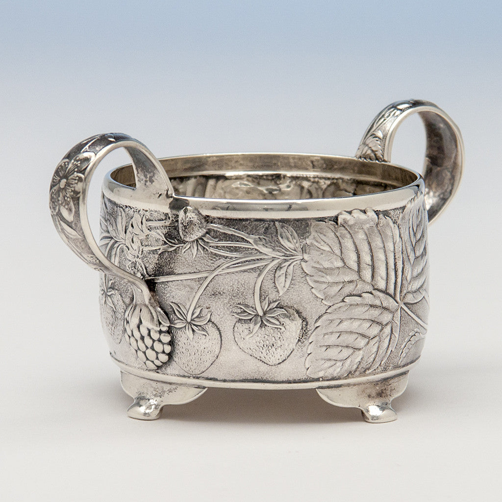 Sugar detail of Tiffany &amp; Co Antique Sterling Silver Dessert Creamer and Sugar, New York City, 1883-91